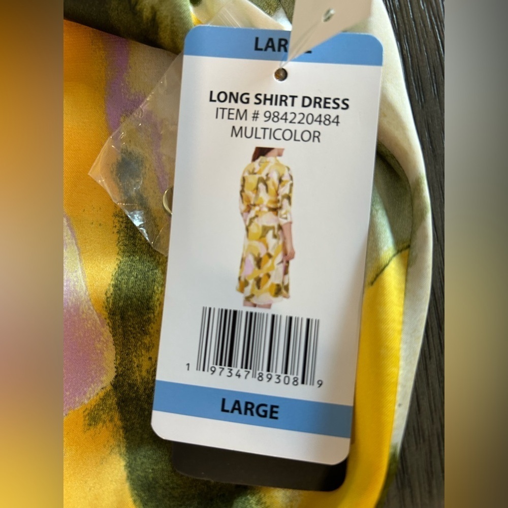 French Connection Long Shirt Dress Multicolor Abstract Print Size L New With Tag - Picture 10 of 12